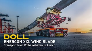 Transport of Enercon XXL wind blade prototype for E175 EP5 turbine with DOLL [upl. by Oriel]