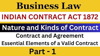 Indian Contract Act 1872  Nature and Kinds of Contract  Part 1  Essential of a Valid Contract [upl. by Ro]