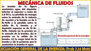 ECUACIÓN GENERAL DE LA ENERGÍA  Perdidas de Energía y Ganancias por Bombas  Prob 714 Robert Mott [upl. by Niwri]