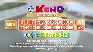 Tirage du midi Keno® du 10 octobre 2024  Résultat officiel  FDJ [upl. by Etnohc232]