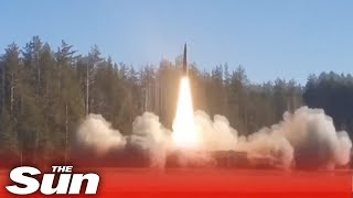 Russian military launch Iskander missiles during strike against Ukraine [upl. by Idnis231]