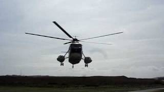 British International Helicopter sideways on Tresco  Scilly isles Sikorsky S61 [upl. by Ahsienor]