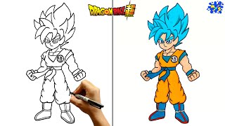 Goku Super Saiyan Blue Drawing  How to Draw Goku Super Saiyan Blue Full Body  Step by Step [upl. by Aveneg908]