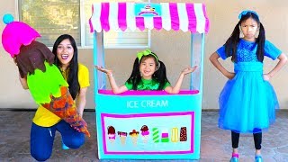 Wendy amp Jannie Pretend Play with Giant Ice Cream Cone Cart Store Kids Toy [upl. by Cappella]