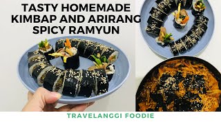 TASTY HOMEMADE KIMBAP AND ARIRANG SPICY KIMCHI RAMYUN RECIPE  KIMBAB ALA ANAK KOS [upl. by Charisse]