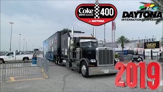 NASCAR Monster Energy Cup Series haulers arrive at Daytona International speedway 2019 [upl. by Rosita192]