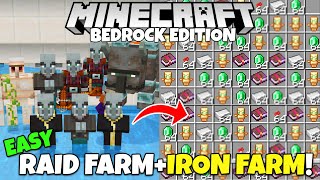 Minecraft Bedrock EASY RAID FARM  IRON FARM Tutorial MCPE Xbox PS5 PC [upl. by Duer]