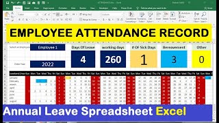 employee annual leave tracker excel  Employee attendance Record [upl. by Anel]