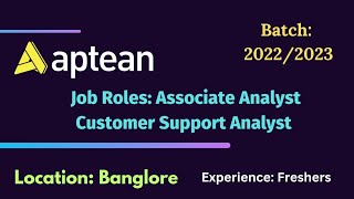 Aptean Off Campus Hiring Freshers for Associate Fulfillment Analyst and Customer Support Analyst [upl. by Alimaj]