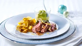 Zartes Lammhüftli mit Pistazienschaum  Rezept von Betty Bossi [upl. by Eceertal968]