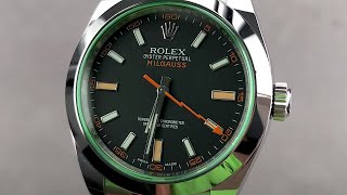 Rolex Oyster Perpetual Milgauss Green Crystal 116400GV Rolex Watch Review [upl. by Adnorrehs655]