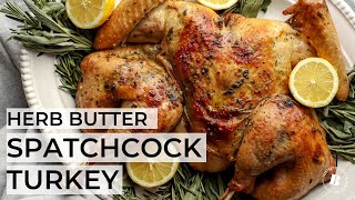 LEMON HERB BUTTER ROAST SPATCHCOCK TURKEY  how to make the BEST Thanksgiving Turkey of your life [upl. by Yntruoc]