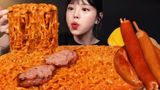 SUB까르보불닭볶음면에 대왕 킬바사 소세지 먹방 편의점 꿀조합 리얼사운드 Carbo Buldak amp Sausage Mukbang Asmr [upl. by Arved]