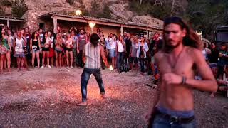 Hippie Fire dancers and drummers at Benirràs Beach Ibiza Part 2 [upl. by Binah]