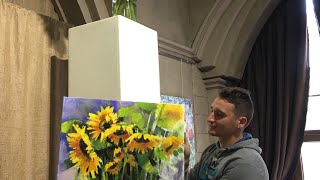 How to paint sunflowers Oil on canvas painting by artist Andrii Kovalyk [upl. by Grayce168]