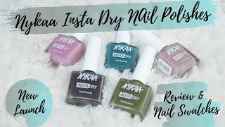 Nykaa Insta Dry Nail Polish  New Nail Polishes by Nykaa  Review amp Nail Swatches  5 Shades [upl. by Yhtrod638]