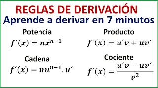 REGLAS DE DERIVACIÓN  Repaso en 7 minutos con ejemplos [upl. by Zarger]