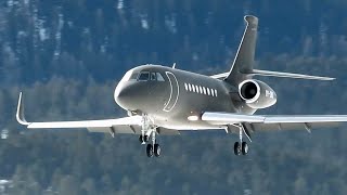 Winter Paradise Private Jets Black Falcon Legacy PC12 Falcon 7X at Samedan Airport LSZS [upl. by Hobbie]