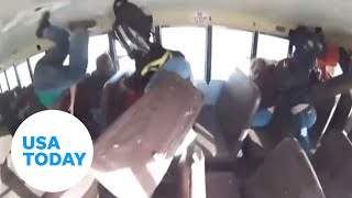 School bus flipped by street racing car in Albuquerque  USA TODAY [upl. by Pearse]