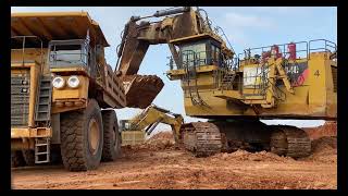 Caterpillar 6040 Massive Excavator Loading Hitachi And Terex Dumpers [upl. by Hoseia311]