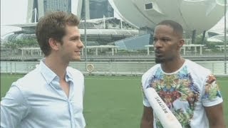 Surprise SpiderMan 2s Andrew Garfield and Jamie Foxx visit Singapore school [upl. by Hamnet235]