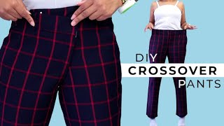 Simple DIY Crossover Pants Thrift Flip from Too Big Trousers [upl. by Anirdnaxela605]