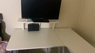 MOTPK L Shaped Gaming Desk with LED Lights Review Built in power strip is nice [upl. by Etsirk]