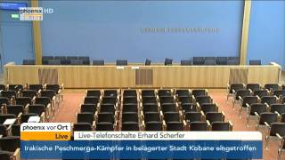 Feueralarm in der Bundespressekonferenz mit Ursula von der Leyen am 29102014 [upl. by Luapnaej]