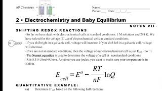 AP Chemistry Notes 27 Shifting Reactions and Nernst Equation [upl. by Gnirol]