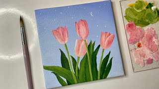 Acrylic painting tulip flowersacrylic painting tutorialacrylic painting for beginners tutorial [upl. by Ikuy]