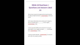 OSHA 10 FINAL EXAM QUESTIONS AND ANSWERS RATED A [upl. by Chu155]