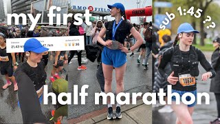 MY FIRST HALF MARATHON Race Day Vlog  Sub 145 Half Marathon [upl. by Simetra]