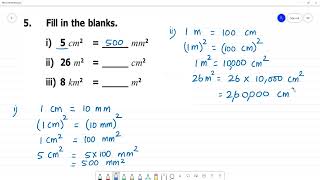 6 TN Maths Term III 3 PERIMETER AND AREA Exercise 31 5 Fill in the blanksi 5 cm2 [upl. by Alcina]