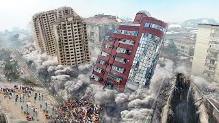 Most Horrific Earthquake in Taiwan Buildings fall right on people Tsunami Warning in Taiwan [upl. by Alyakim54]