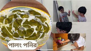 রাত্রে বাবার জন্য বানালাম পালং পনির Palak Paneer। রিভুর গোপাল পুজো [upl. by Crim650]