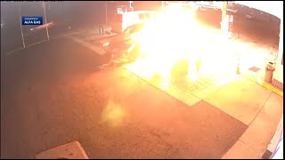 Explosion caught on cam SUV slams into gas pump [upl. by Levitus]