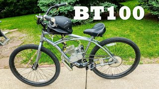 BT100 bike engine on a 26quot beach cruiser Walk around review  speed test BBR Tuning 80100cc [upl. by Davies]