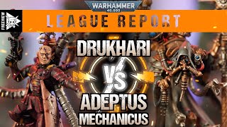 Drukhari vs Adeptus Mechanicus 2000pts  Warhammer 40000 League Report [upl. by Amesari]