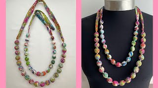 Diy Beautiful Liberty Fabric Beads necklace  Long Fabric Necklace  Beads Necklace  Collar de tela [upl. by Burton]