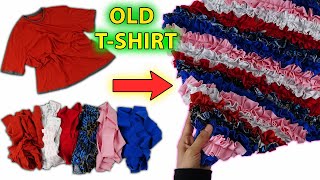 VERY EASY DOOR MAT MAKING FROM OLD TSHIRTS  Recycling Old TShirts  DIY  Idea  Carpet  Rag Rug [upl. by Feriga878]