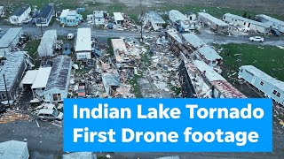 Ohio tornado damage drone footage Homes and trailers in Indian Lake leveled after 2024 storm [upl. by Atnoled]