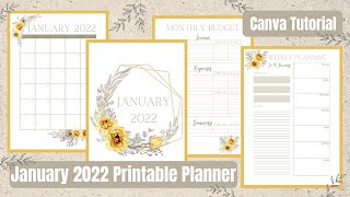 January 2022 Printable Planner  CANVA Tutorial  Digital Plan With Me [upl. by Ariam]