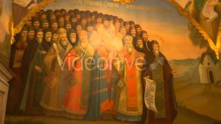 Frescoes Orthodox Church Dormition Cathedral Interior Fathers Are Walking People Crowd of Men is [upl. by Zwiebel]