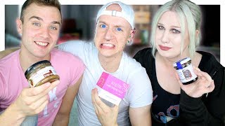 Brits Try Weird Greek Food amp Snacks ft Calum amp Luxeria  Roly [upl. by Inan67]