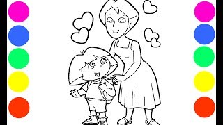 Dora and Mami Coloring Book Pages Art Colours for Kids with Colored Markers [upl. by Pembrook]