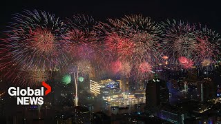 New Years 2024 Bangkok Thailand rings in New Year with riverside fireworks [upl. by Nagol]