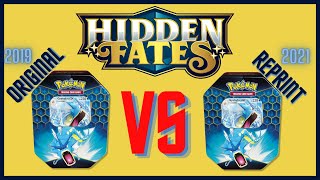 HIDDEN FATES TINS Original 2019 vs 2021 Reprint COMPARISON [upl. by Nosnibor]