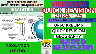 QUICK REVISION GEOGRAPHY INSOLATION  INSOLATION RAPID REVISION VISION IAS 2024 25 INSOLATION UPSC [upl. by Renrut]