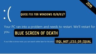 IRQL NOT LESS OR EQUAL BLUE SCREEN FIXED2019WINDOWS 1087 [upl. by Ecidnacal]