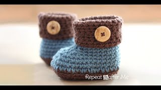 Crochet Cuffed Baby Booties Rounds 17 [upl. by Esorrebma]